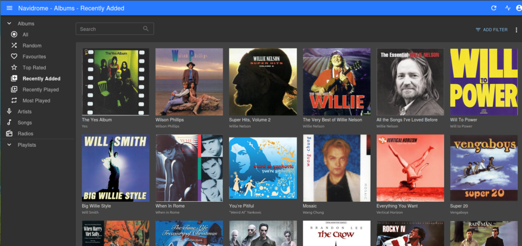 Navidrome Screenshot showing album images and titles